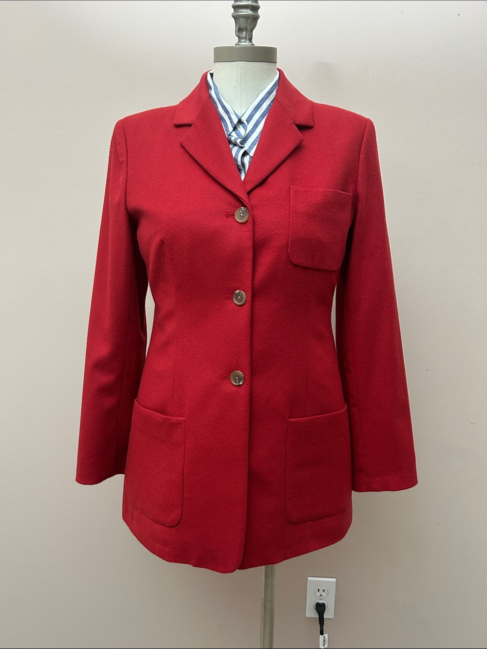 VTG Lands' End Wool Cashmere blend Red Single-Breasted Women's Blazer peplum